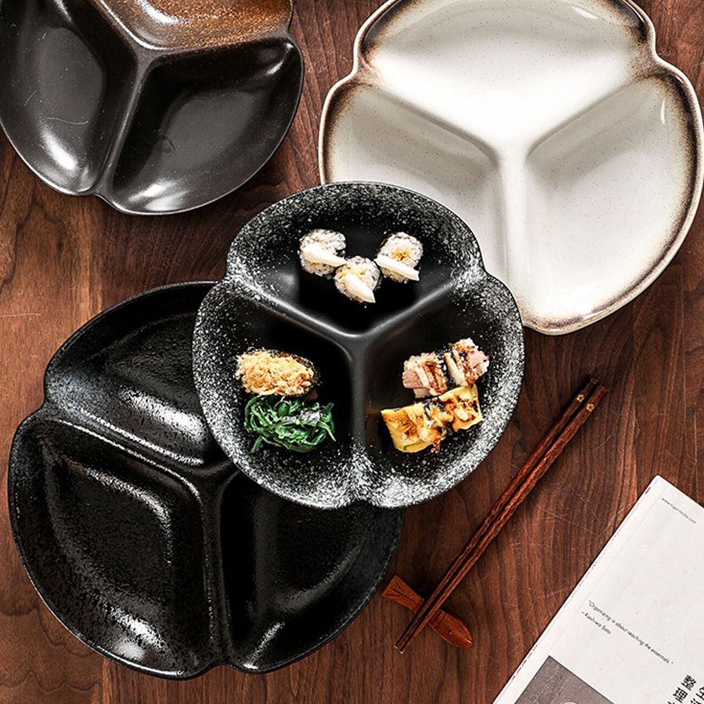 Activebae Japanese Style 3-Grid Dinner Plate Ceramic Dining Tableware ...