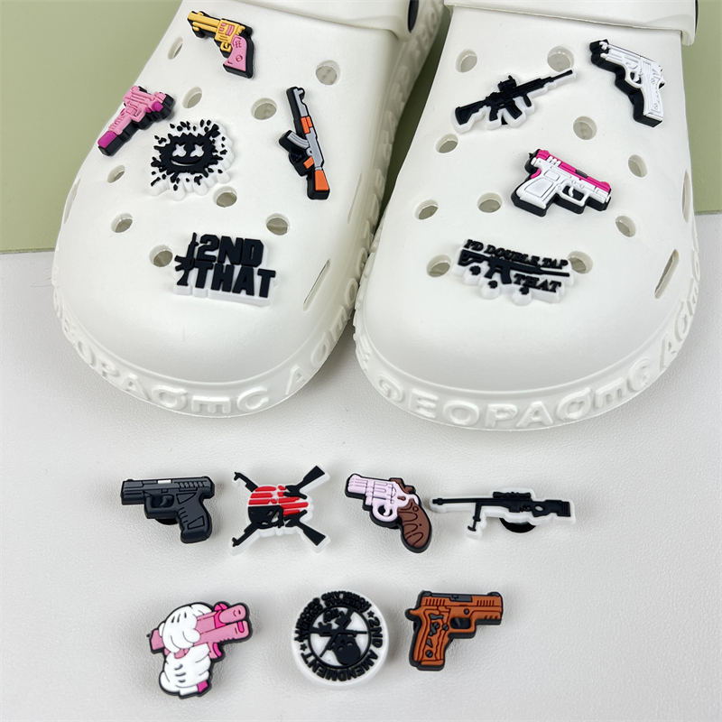 Cute jibbitz for Men Cartoon Gun crocs Jibbits Charm shoe Flower Jibits