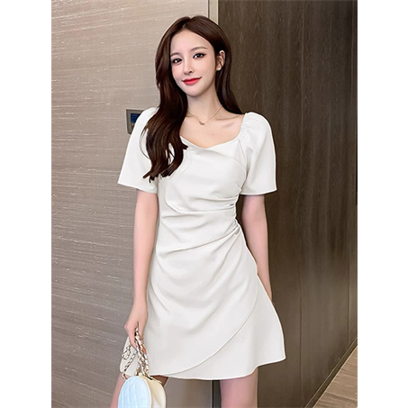 korean plain midi simple elegant white dress for civil wedding sexy puff  sleeve Fitted dress for women plus size debut cocktail dress for teens  graduation dress casual formal | Shopee Philippines