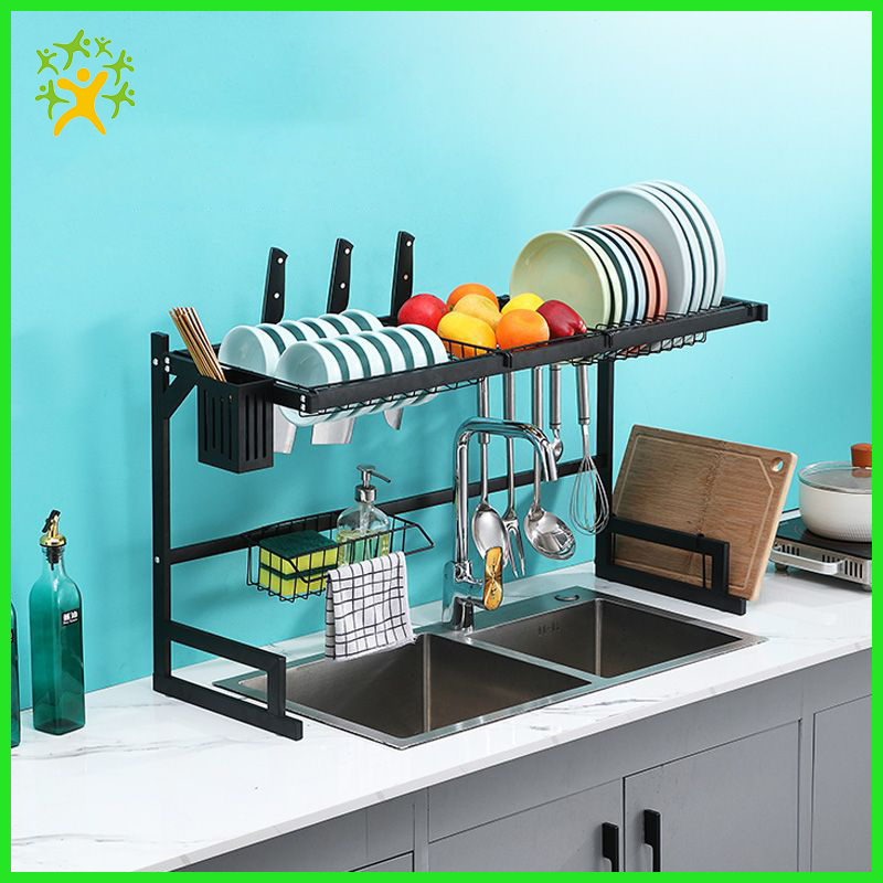 Black 65/85cm Stainless Steel Kitchen Dish Rack U Shape Sink Drain Rack Two layers Kitchen Storage Holder main image 1