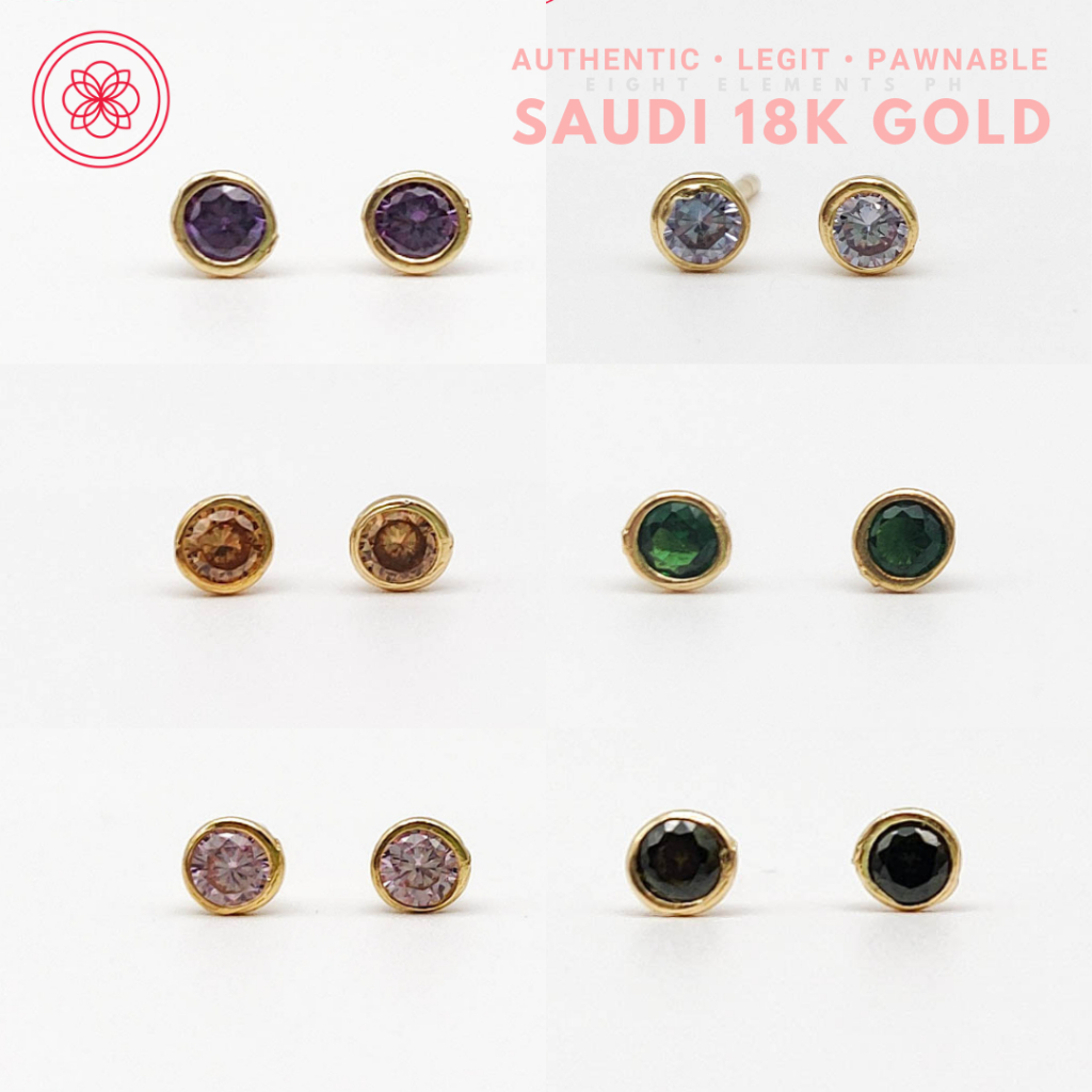 Cod Pawnable K Earrings Real Pure Saudi Gold Precious Stone