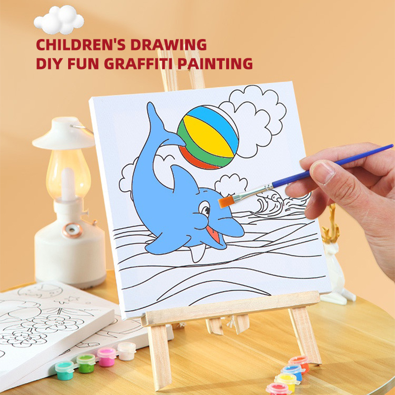 DIY Gift Canvas Painting Kits with Frame for Kid Earlier Learning