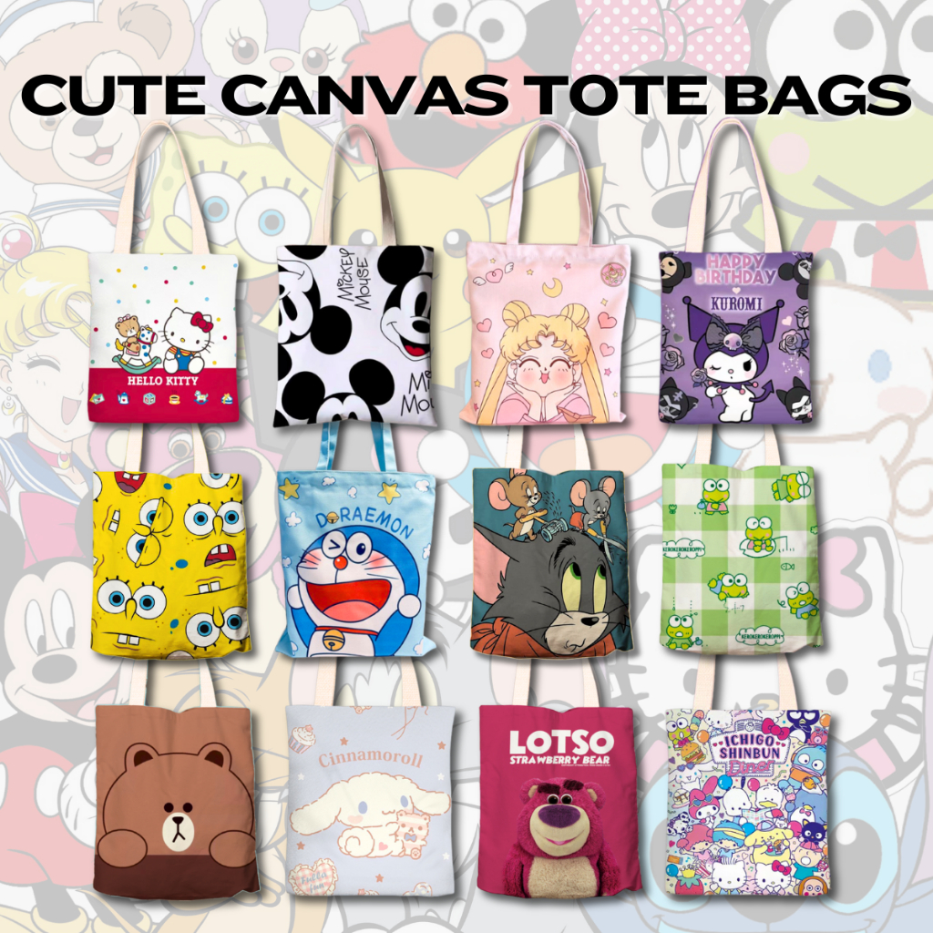 Cartoon Canvas Tote Bag Women Student Shoulder Bag Aesthetic School ...