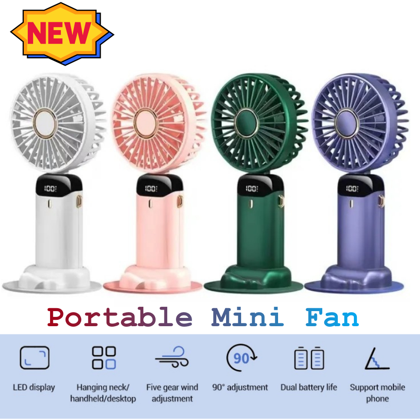 Portable MiniFan Rechargable Handheld Fan with BatteryDisplay 5 gears