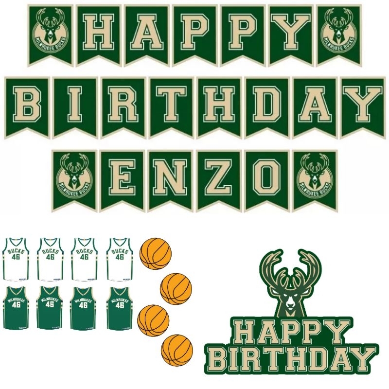 Milwaukee Bucks NBA Team Basketball Theme Birthday Party Banner Cake