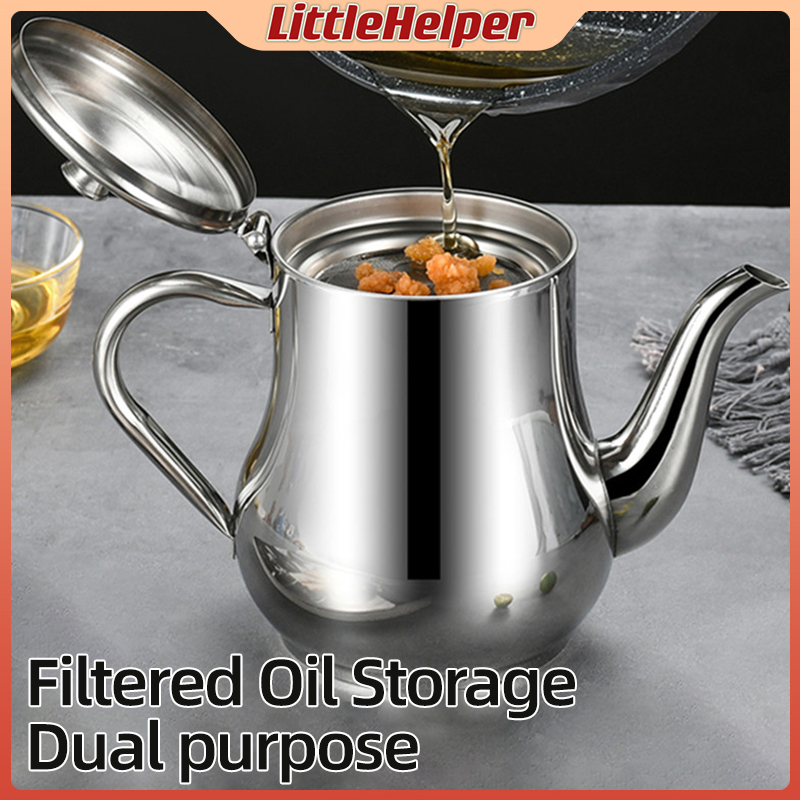 32oz Stainless Steel Oil Container With Strainer Cooking Oil Filter Pot