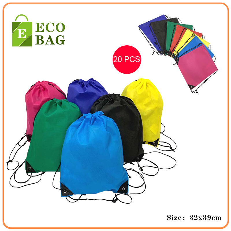 20pcs Eco Bag Drawstring Bag Backpack Plain Non-Woven Rope Bag