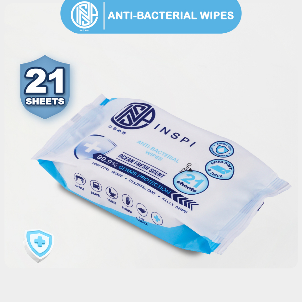 INSPI Antibacterial Wipes 21 Sheets Multipurpose Essential Daily Use