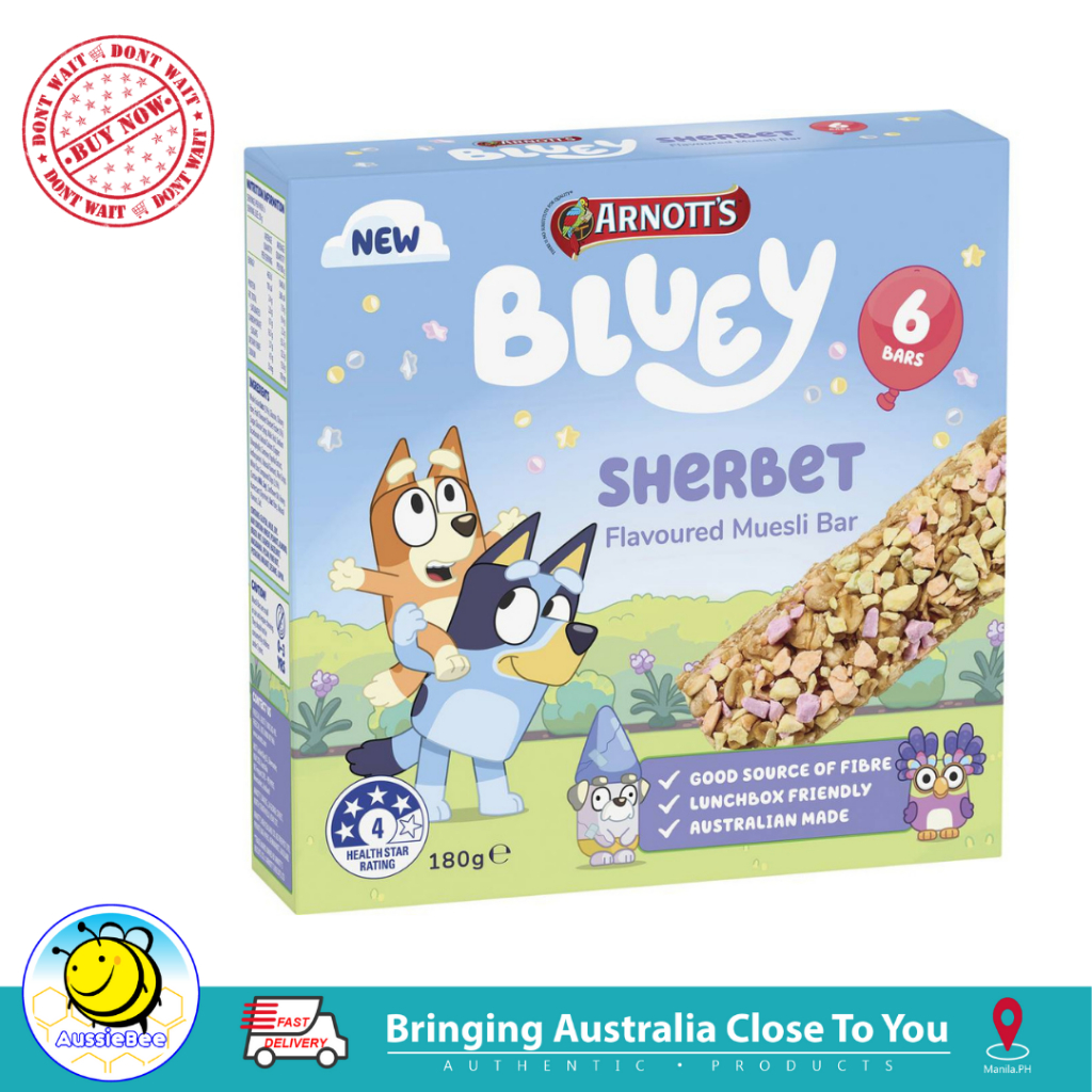 Arnott's Bluey Sherbet Flavoured Muesli Bars 6 Pack (Expiry JAN 2025