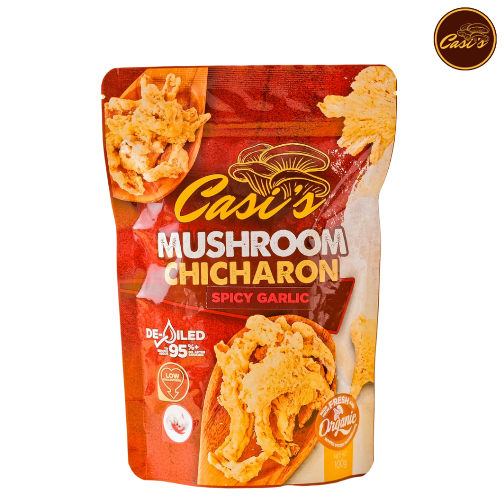 Casi's Mushroom Chicharon 100GRAMS (Spicy Garlic) -Crunch, Guilt-Free ...