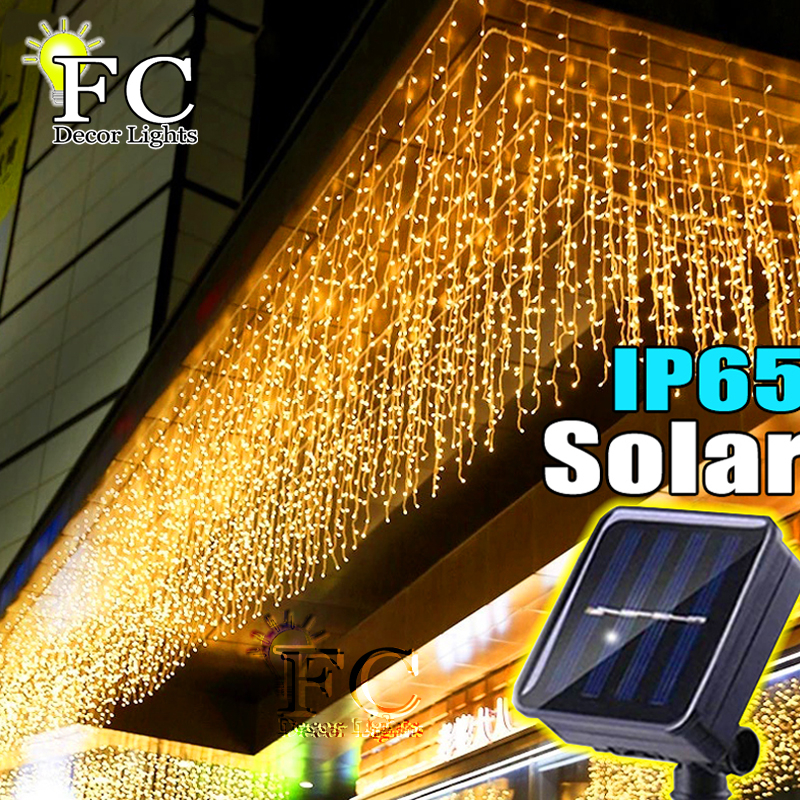 Solar Curtain Icicle Lights Christmas Fairy String Light for Outdoor