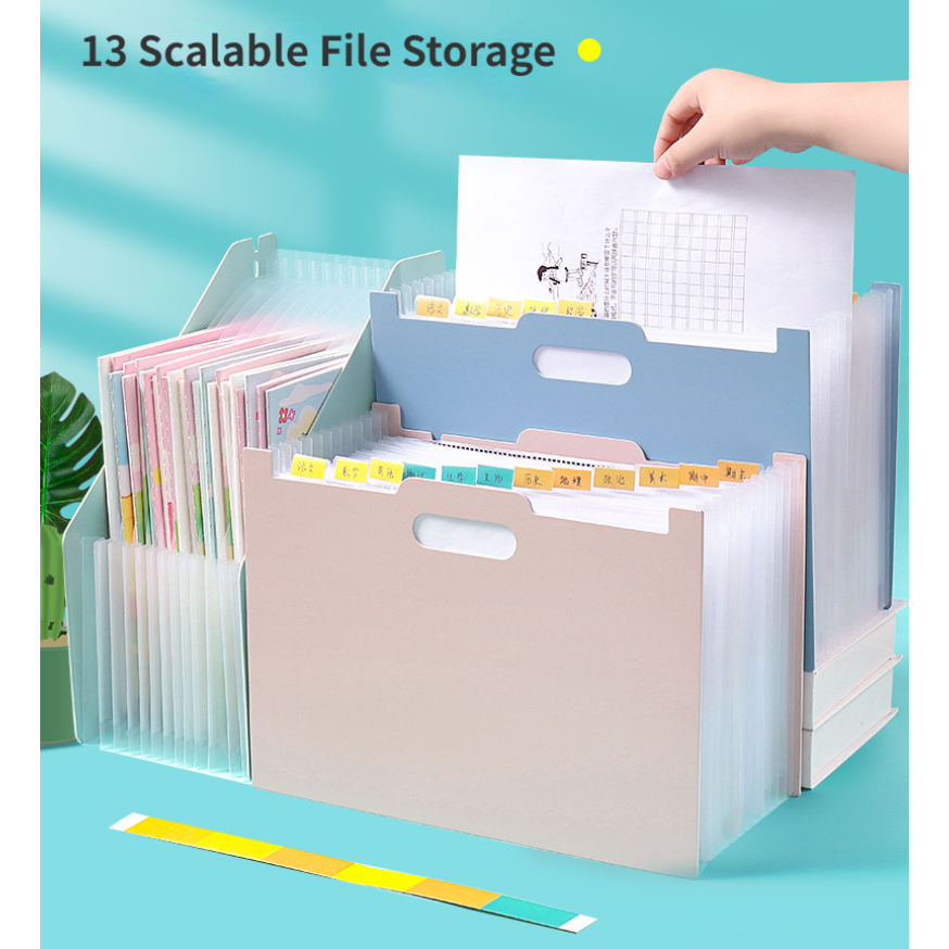 13 Pocket A4 Expandable File Holder Organizer Standing Slanted Folder ...