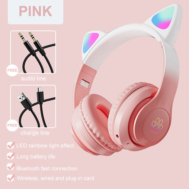 STN28 Foldable LED Cat Ear Bluetooth Headphone with Microphone HiFi
