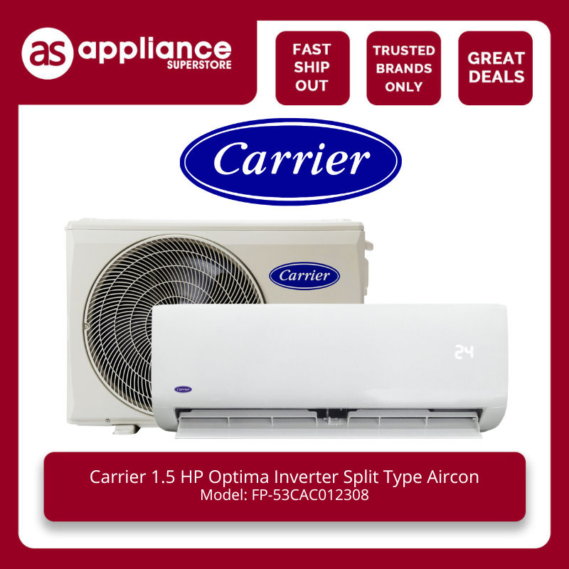 Carrier 1 5hp optima inverter split type aircon fp 53cac012308 shopee