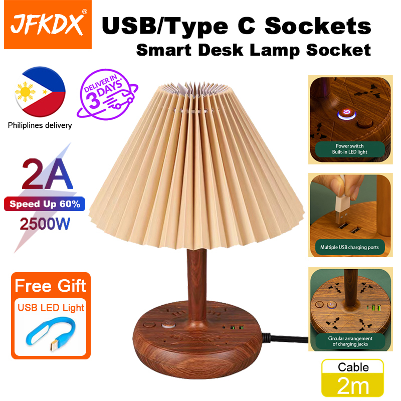 [Free Gift] Desk Lamp Night Light Power Strip Plug Whit Type C Charger