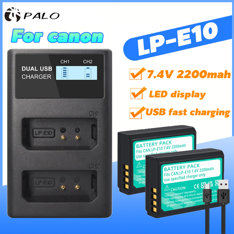 Kit 2 Batteries + Chargeur Voyage Pour Canon LP-E10 (EOS Rebel T3, T5, T6, 1100D, 1200D...)