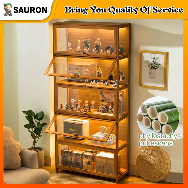 3/4/5 Layers storage Bamboo Acrylic Display Cabinet With Glass Door 3 ...