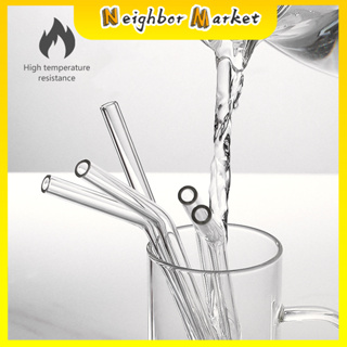 4pcs Clear Glass Drinking Straw And 1pc Cleaning Brush Set, Reusable  Heat-resistant Juice Sipping Straws