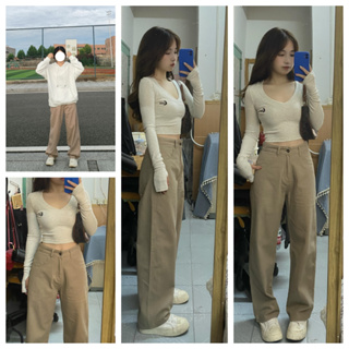S-3XL Women Long Pants Casual Loose Korean Straight Cut Wide Leg Trousers  Office Work Pant