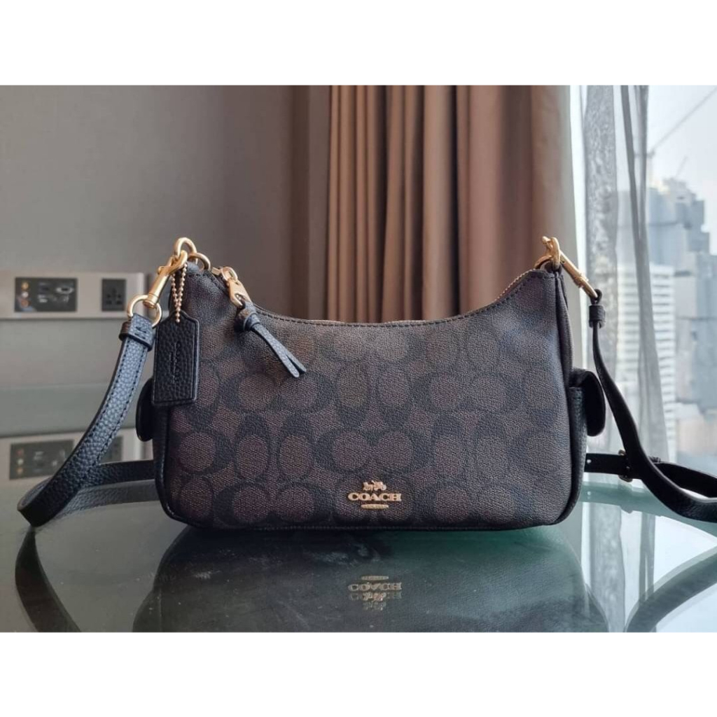 Coach Pennie Shoulder Bag 25 In Signature Canvas Brown Black C7223
