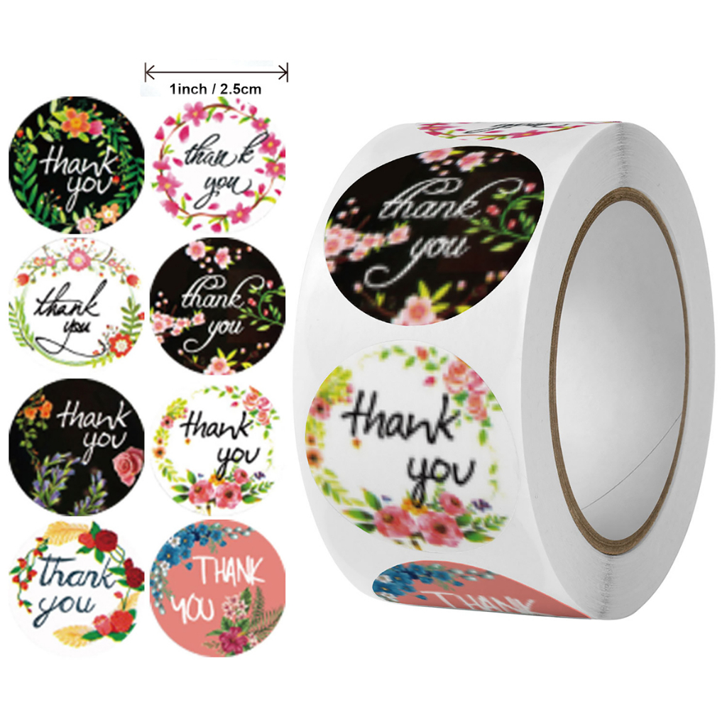 1Roll 500 pcs Thank You Thankyou tape Flower Round Seal Sticker Tags ...