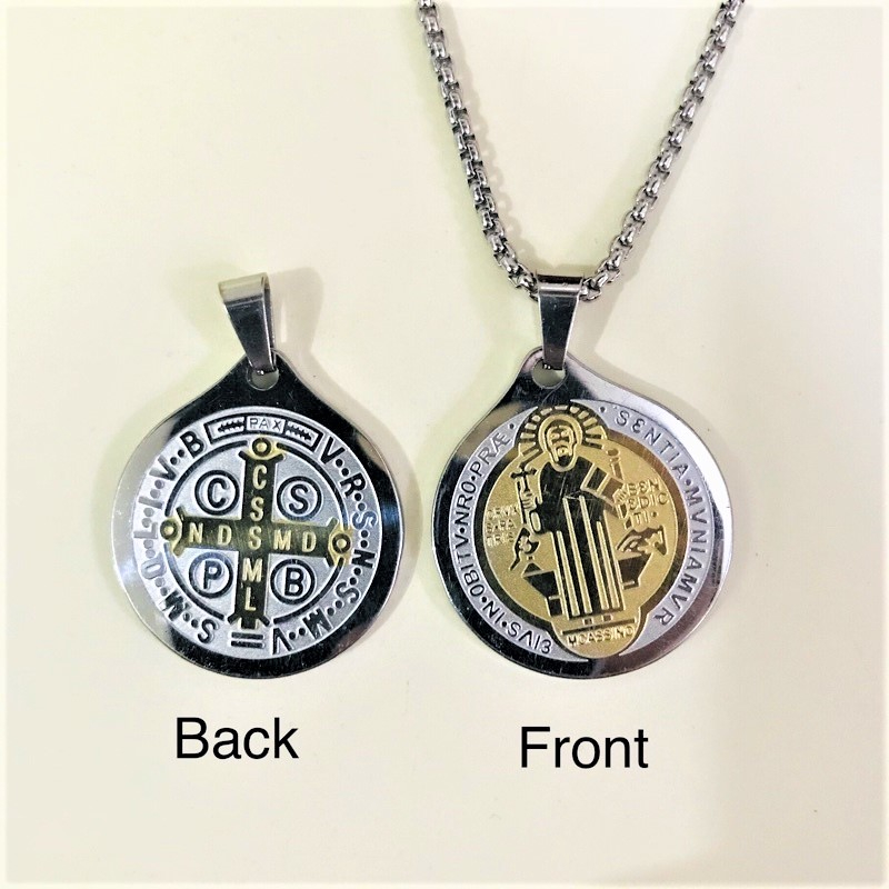 Two Tone Saint Benedict Medallion Protection Necklace Non Tarnish ...