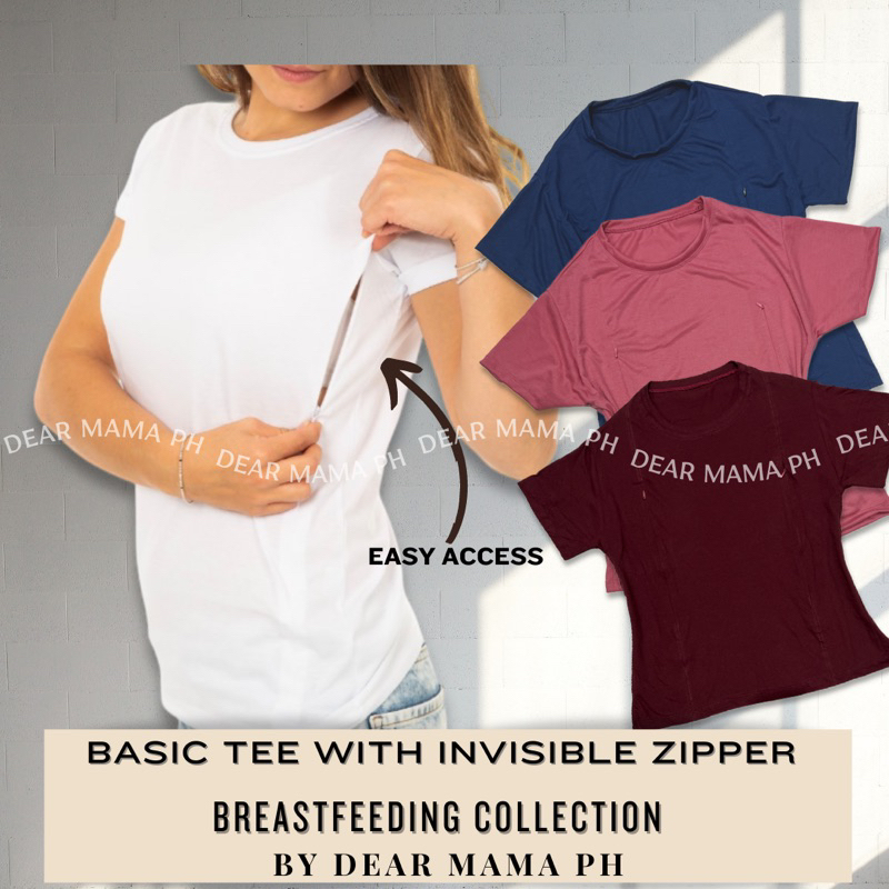 DEARMAMAPH BASIC TSHIRT WITH INVISIBLE ZIPPER BREASTFEEDING SHIRT