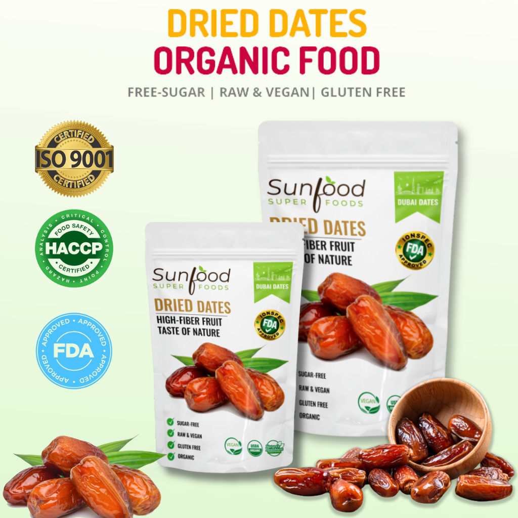 Pitted Dried Dates Organic Sunfood Free Sugar Low Carb 200g Shopee