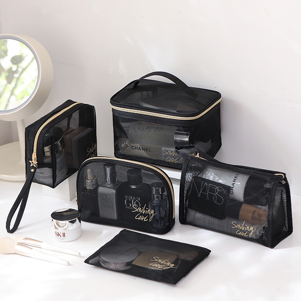 Black Mesh Cosmetic Bag Makeup Pouch Travel Storage Case Women Portable ...