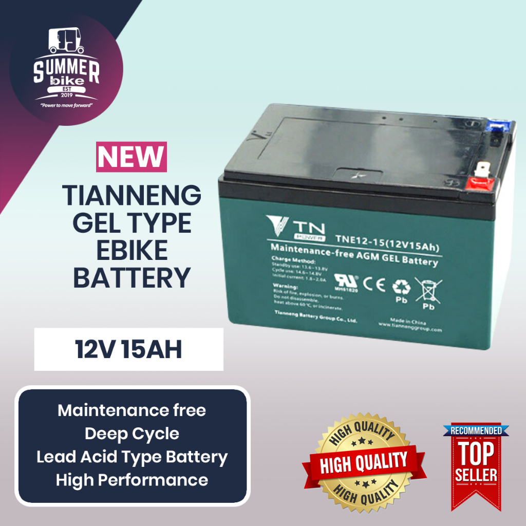 Ebike Battery 12v 15ah Tianneng Brand / Deep Cycle / AGM GEL Battery ...