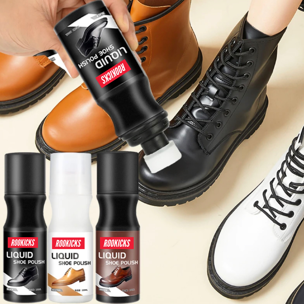 Rookicks liquid leather shoe polish with brush head Leather shoe