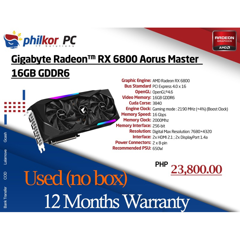 Shop graphic card radeon rx 6800 for Sale on Shopee Philippines Radeon RX6800 16GB