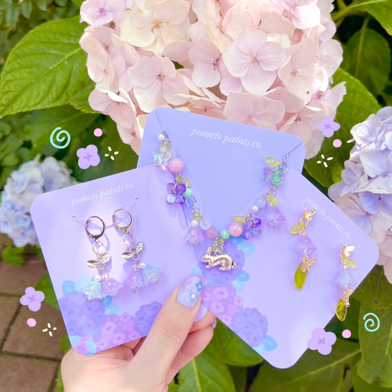 𖤣 Hydrangea Handmade Earrings & Jewelry 14K Gold Plated & Stainless