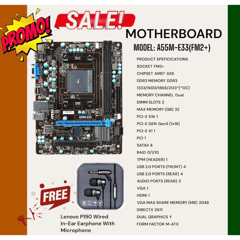 MSI A55M-E33(FM2+) (PRE-OWNED) | Shopee Philippines