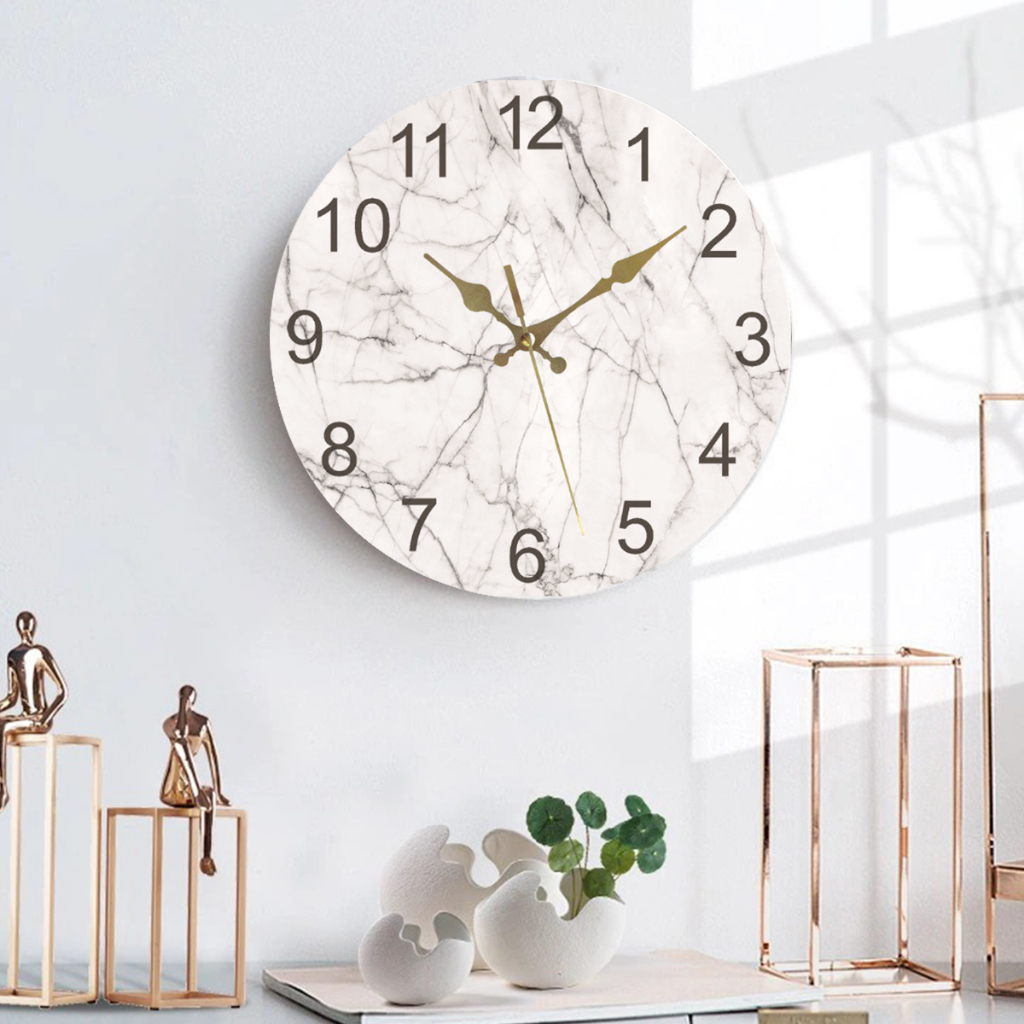 Marbling wooden Wall clock Silent Home Modern Digital Clock 12 inches
