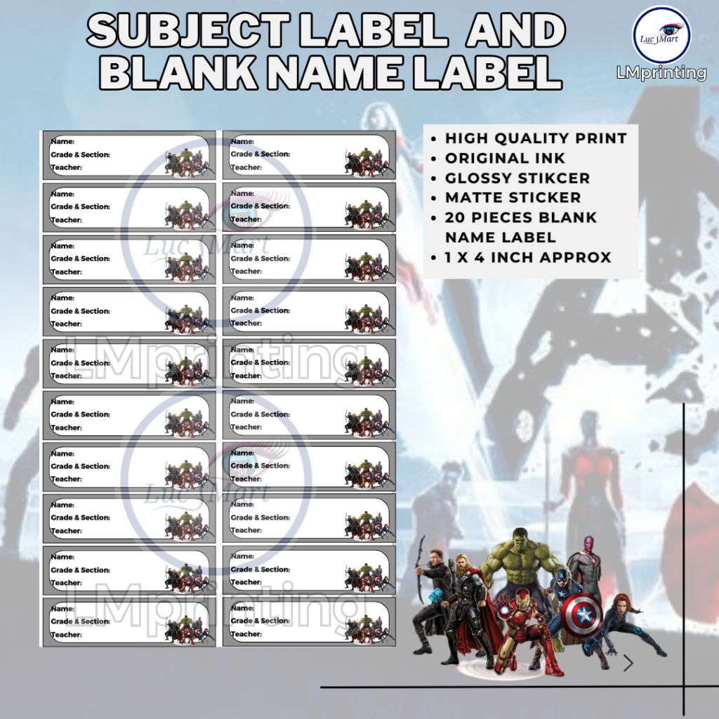 LUCSMART fast shipping -MARVEL AVENGERS THEMED STICKER LABEL AND NAME ...