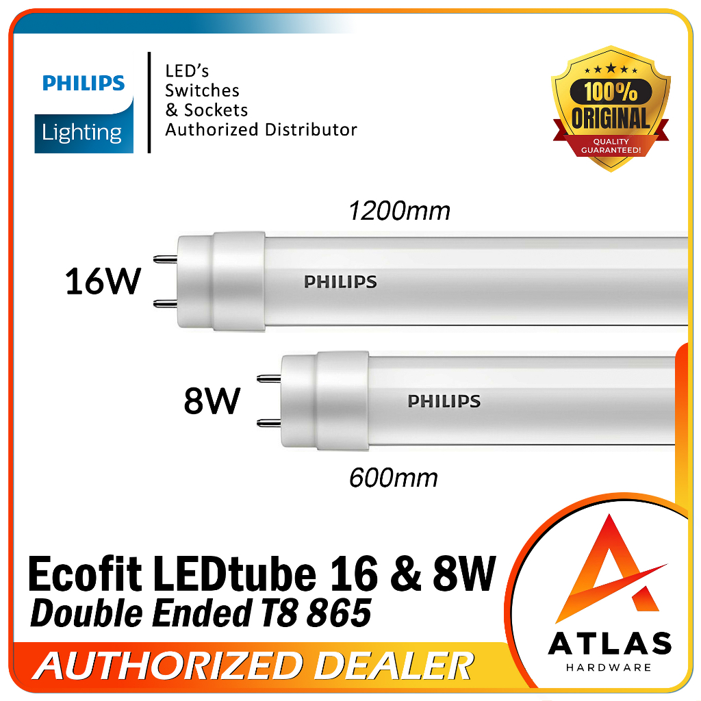 Philips ECOFIT LED tube Double Ended T8 865 16W & 8W ORIGINAL | Shopee ...