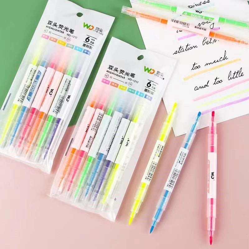 6 pieces/1 box Candy Color Highlighter Pen Marker Brush Pens ...