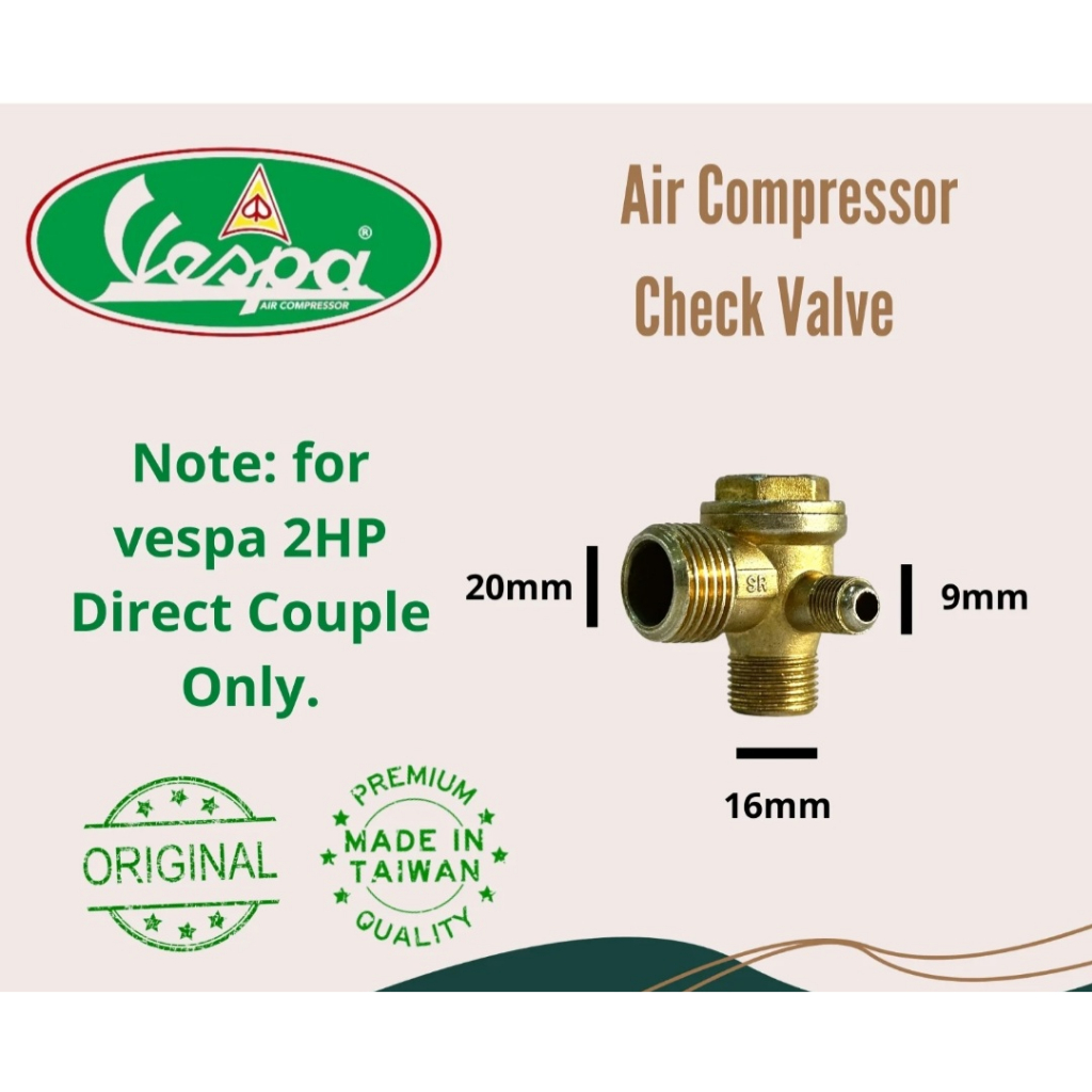Vespa Air Compressor Check Valve for Direct Couple 2hp (Belt Drive