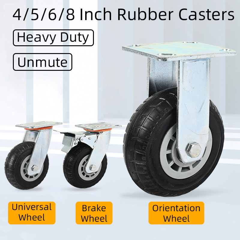 Rubber Wheel With Lock Push Cart Wheel 4/5/6/8 Inch Brake Trolley ...