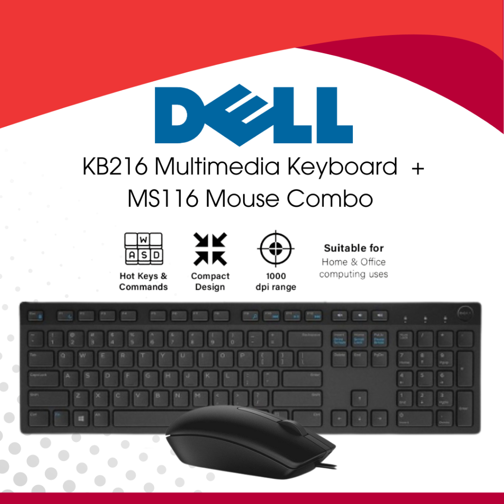 Com Hub PC Brand New Dell KB216 MS116 USB Wired Black Multimedia