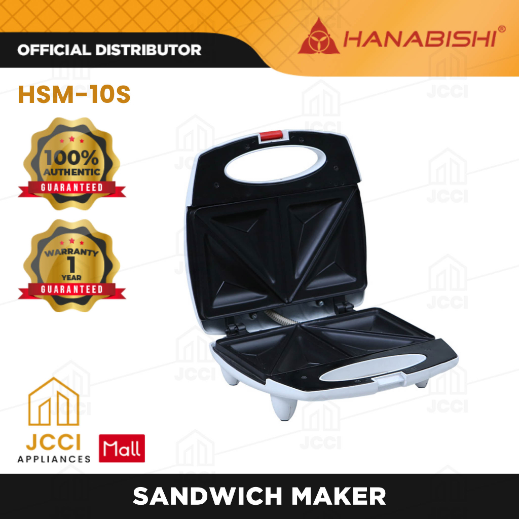 Hanabishi Sandwich Maker White Teflon Original with 1 Year Warranty HSM