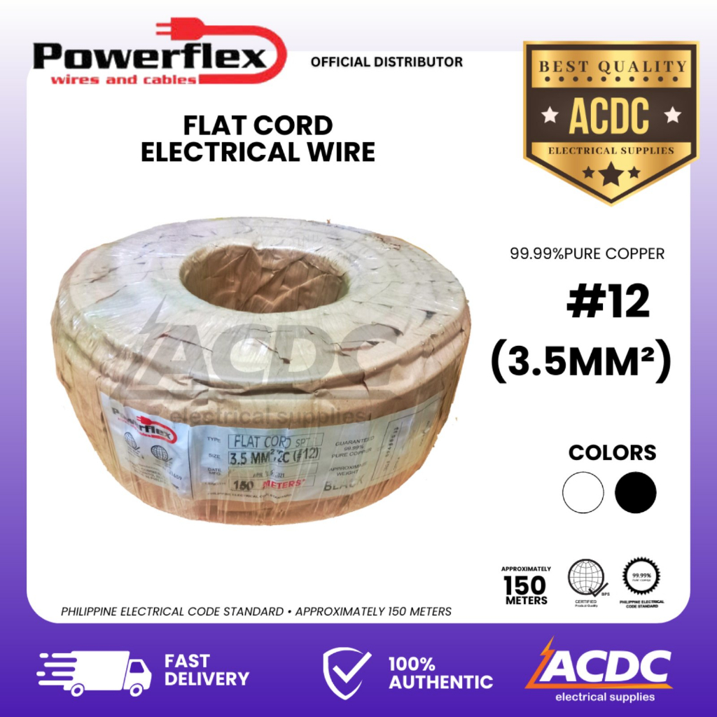 12 (3.5mm2) Powerflex Flat Cord 150meters 12/2 Pure Copper Extension