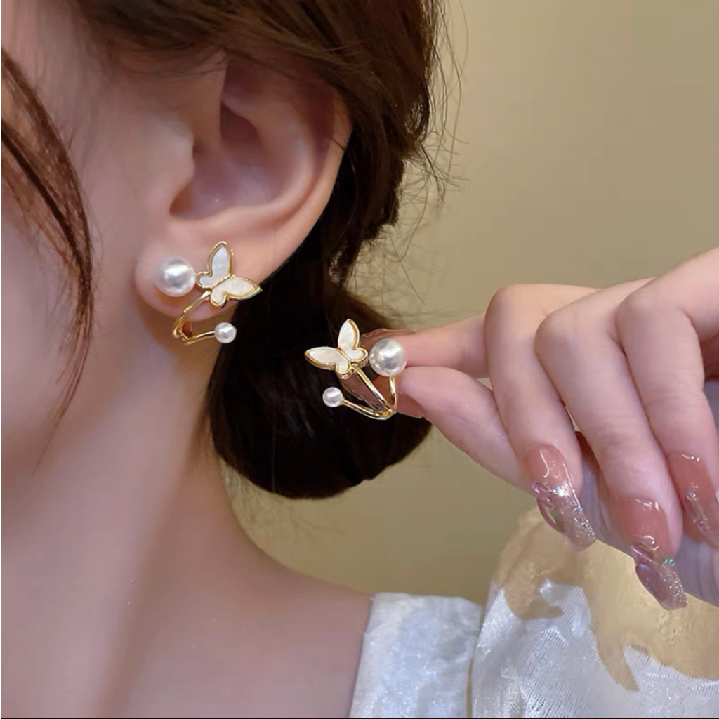 Korean Butterfly Pattern Pearl Earrings Elegant Simple Earrings