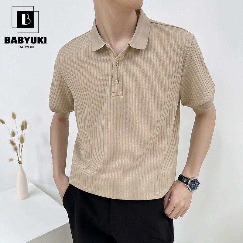 BU Korean Striped Texture Short Sleeve Polo Shirt For Men(add one size ...