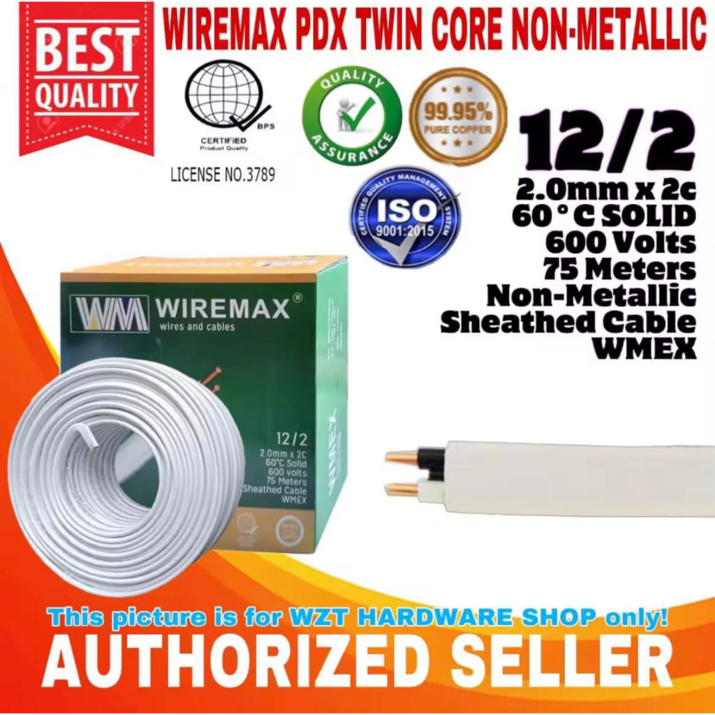 ORIGINAL WIREMAX 75M / 1ROLL PDX (NM) TWIN CORE NON-METALLIC WIRE 14/2 ...