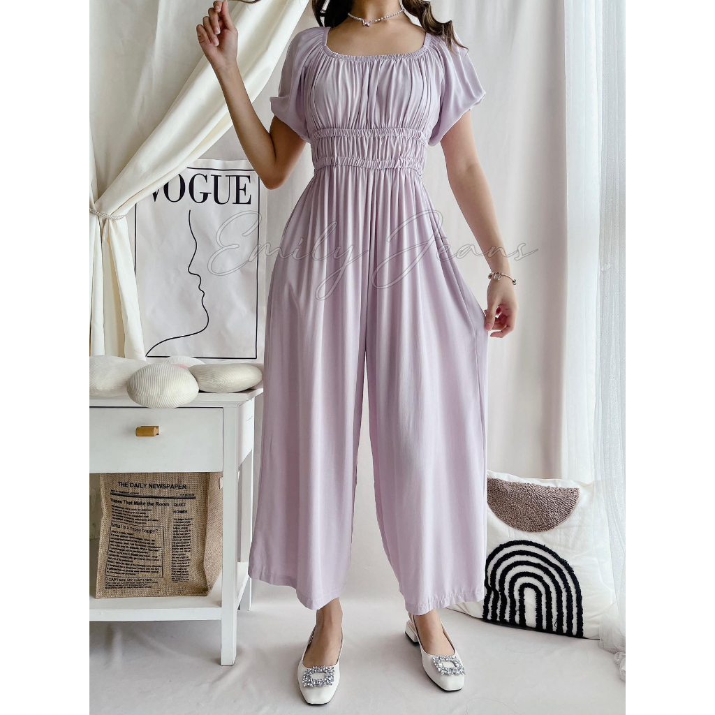 EMILY Puff Sleeve Jumpsuit Wide Leg Pants with Two Pocket New Trend ...