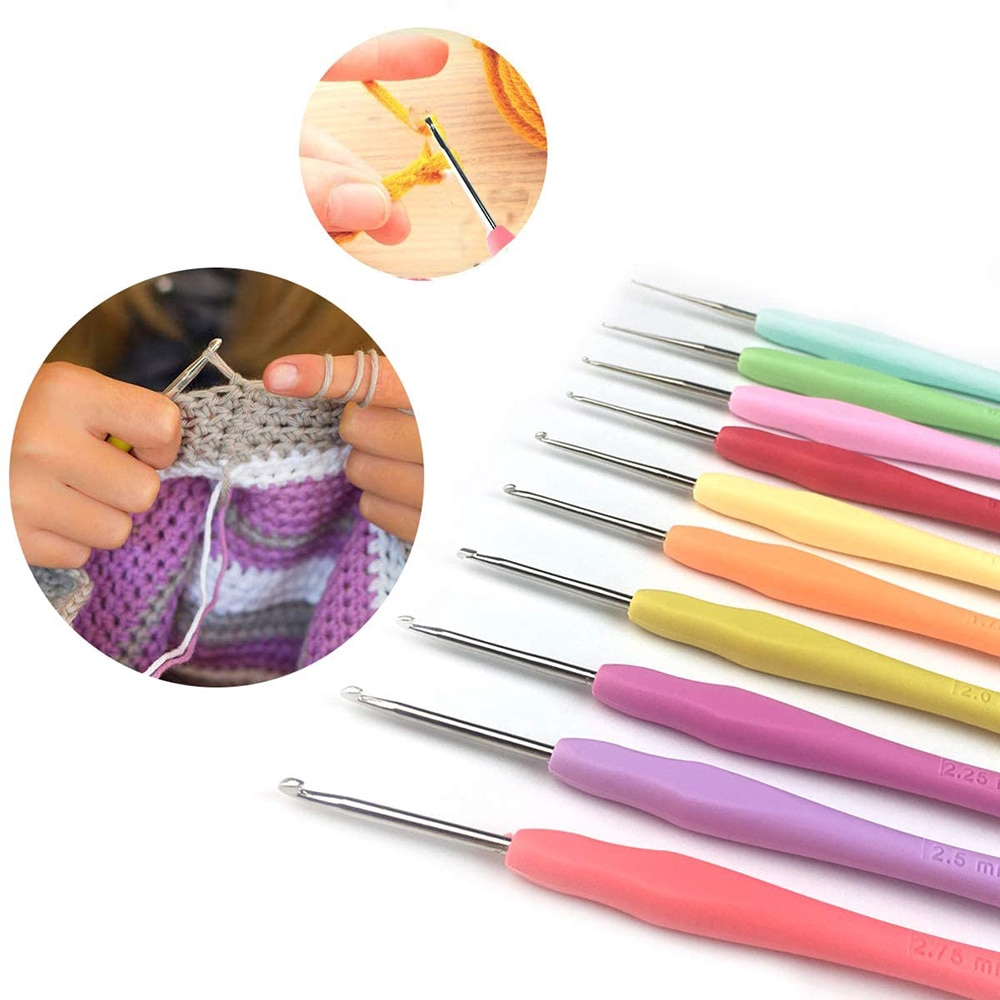 5Pcs/set Crochet Hook Set Rubber Handle Aluminum Knitting Needles 24mm