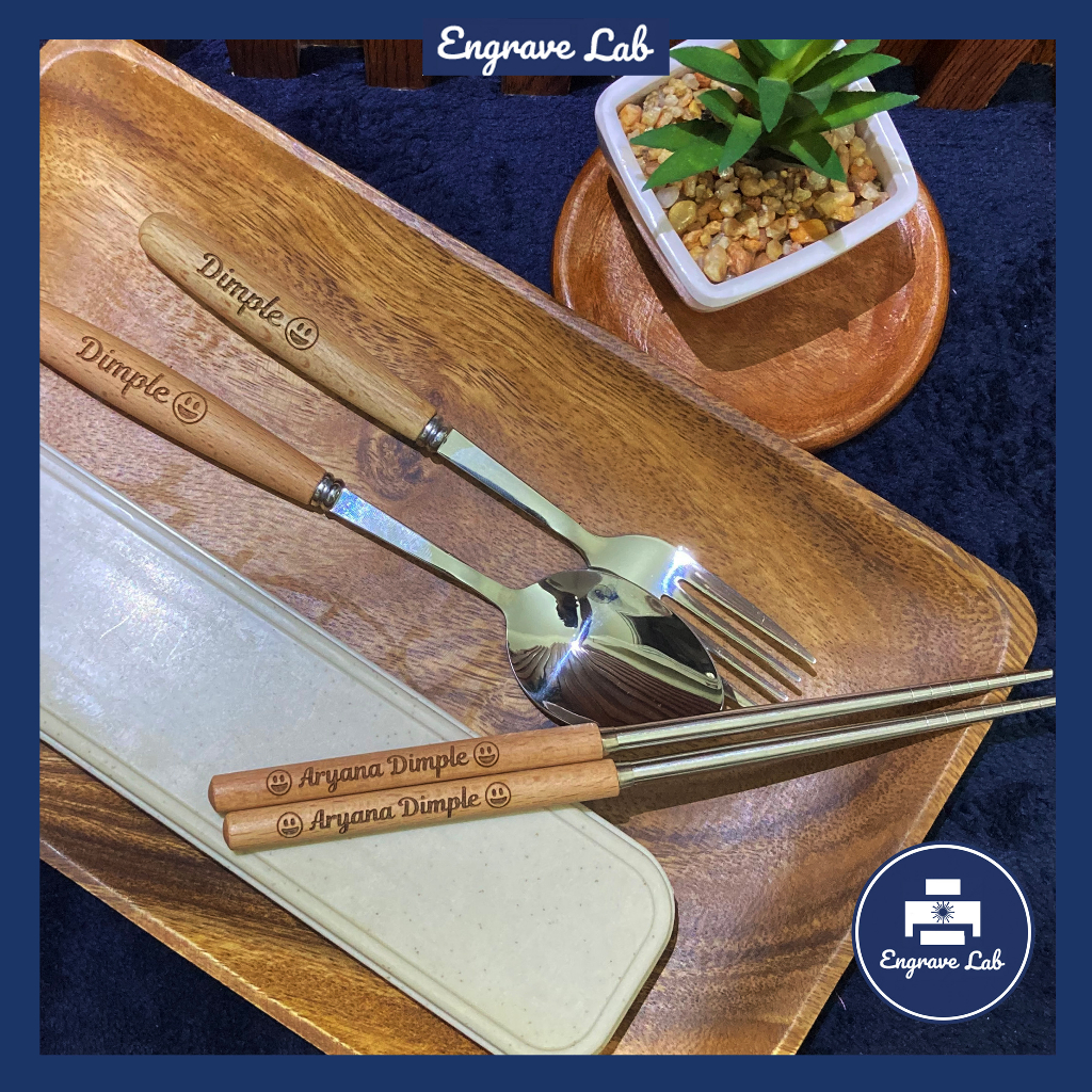 Personalized Wood Cutlery Set Spoon Fork Chopsticks Utensils | Laser ...