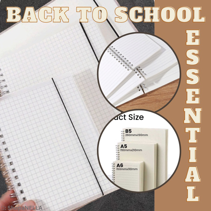 SHOPNELLA Kraft Paper A5 A6 B5 Spiral Notebook Office Supplies Drawing